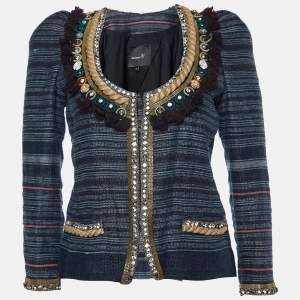 Isabel Marant Grey Striped Linen Crystal Embellished Jacket XS