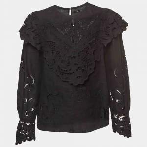 Isabel Marant Black Broderie-Anglaise Linen Eloine Top M
