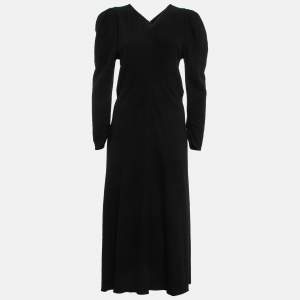 Isabel Marant Black Textured Wool Blend Ruched Midi Dress M