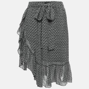 Isabel Marant Black/White Printed Silk Ruffled Short Skirt S