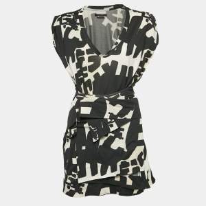 Isabel Marant Black Printed Jersey Drape Style Mini Dress L