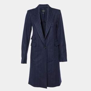 Isabel Marant Navy Blue Stripe Wool Mid-Length Coat S