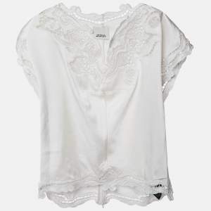 Isabel Marant White Embordered Satin Silk Top S