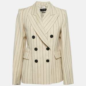 Isabel Marant Cream Pinstripe Linen Blend Double Breasted Blazer M