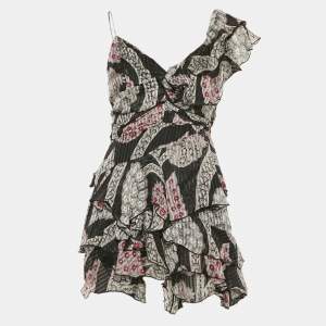 Isabel Marant Black Floral Print Ruffled Mini Dress S