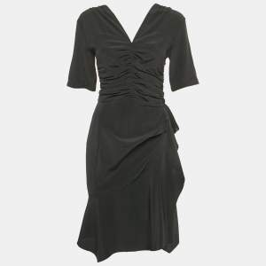 Isabel Marant Black Silk Ruche Asymmetric Mini Dress M