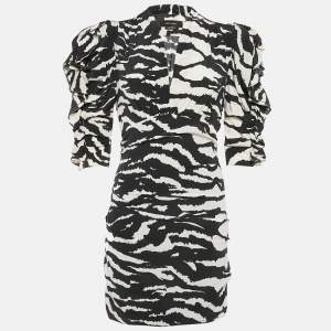 Isabel Marant Black Zebra Print Silk Ruffled Mini Dress S