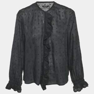 Isabel Marant Black Floral Embroidered Ramie Blouse S
