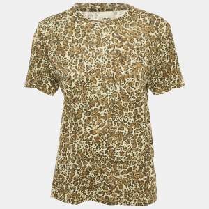 Isabel Marant Green Leopard Print Cotton Zewel T-Shirt S