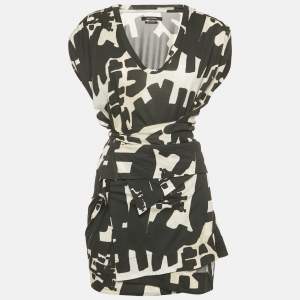 Isabel Marant Black/White Printed Jersey Drape Style Mini Dress L