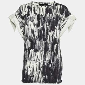 Isabel Marant Black Feather Print Cotton Knit Top M