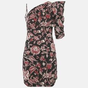 Pre Owned Isabel Marant Brown Floral Print Cotton One Shoulder Mini Dress S
