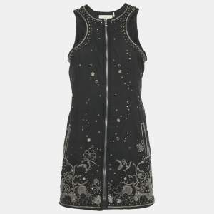 Pre Owned Isabel Marant Black Floral Embellished Cotton Zip Front Mini Dress M