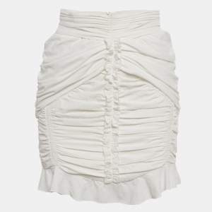 Pre Owned Isabel Marant White Crepe Ruched & Ruffle Mini Skirt S