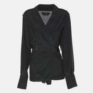 Pre Owned Isabel Marant Green Crepe Belted Wrap Long Sleeve Tops M