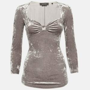 Pre Owned Isabel Marant Beige Velvet Sweetheart Neck Gubaia Top S