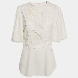 مملوكة مسبقًا Isabel Marant White Floral Applique Crepe Lapao Top S