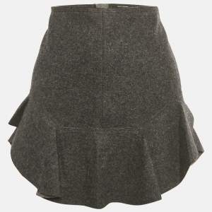 مملوكة مسبقًا Isabel Marant Grey Wool Felt Ruffled Mini Skirt M