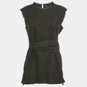 مملوكة مسبقًا Isabel Marant Black Raw Edge Cotton Belted Top M