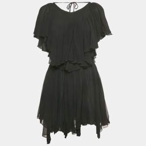 مملوكة مسبقًا Isabel Marant Black Crinkle Silk Ruffled Amelie Dress S