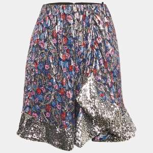 Pre Owned Isabel Marant Blue Sequin Hem Brocade Mini Skirt M