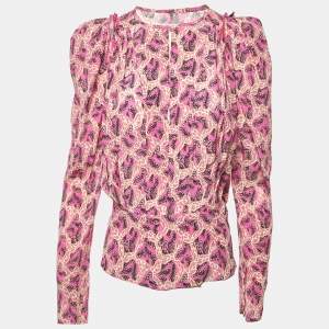 Pre Owned Isabel Marant Pink Printed Silk Zarga Pleated Top S