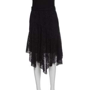 Isabel Marant Black Eyelet Embroidered Cotton Asymmetric Skirt M