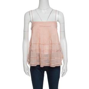 Isabel Marant Peach Pintucked Ramie Lace Trim Odelle Camisole M