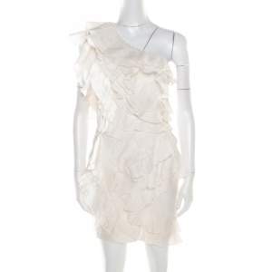 فستان إيزابيل مارانت حرير أبيض أوف وايت مورد مكشكش طبقات بكتف وا�حد S