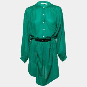 Isabel Marant Etoile Emerald Green Cotton Blend Belted Iban Shirt Dress S