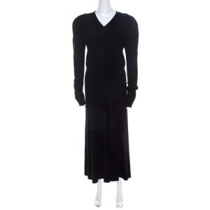 Pre Owned Isabel Marant Black Crepe Power Shoulder Abi Midi Dress L