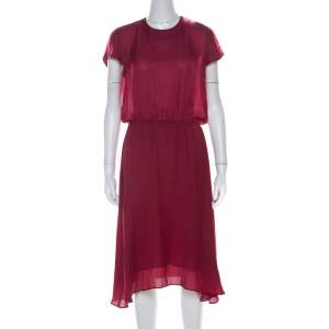 Isabel Marant Maroon Elasticized Waist Cap Sleeve Midi Dress M