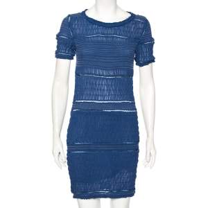 Isabel Marant Blue Silk Ruched Smock Detail Short Dress M  
