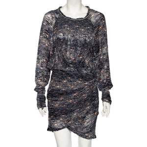 Isabel Marant Blue Printed Synthetic Long Sleeve Ellos Ikat Short Dress M