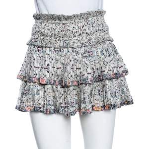 Isabel Marant Multicolor Floral Print Silk Tiered Pleated Mini Skirt S