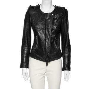Isabel Marant Black Textured Leather Zip Front Jacket XS