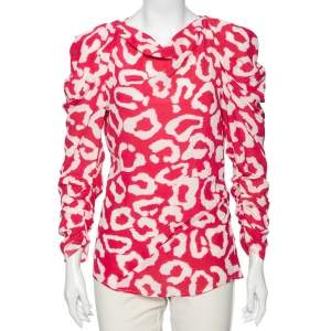 Isabel Marant Fuchsia Printed Crepe De Chine Draped Claire Blouse M