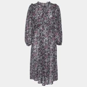 فستان إيزابيل مارانت نورجيا حرير بطبعة بيزلي متعدد الألوان بحواف مكشكشة مقاس صغير - سمول