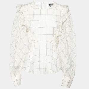 Isabel Marant Cream Cupro Ruffled Checked Seersucker Blouse M