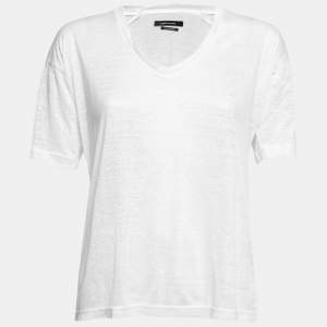 Isabel Marant White Linen Short Sleeve V-Neck T-Shirt M