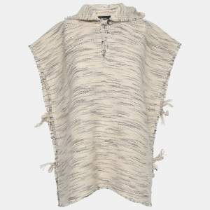 Isabel Marant Cream Tweed Pattern Wool & Mohair Hooded Poncho M