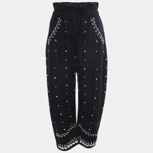 Isabel Marant Black Canvas Studded High-Waist Pants M