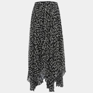 Isabel Marant Black Printed Crepe Pleated Asymmetrical Skirt M