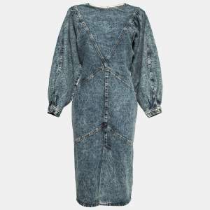 Isabel Marant Blue Marble Dyed Denim Midi Dress M