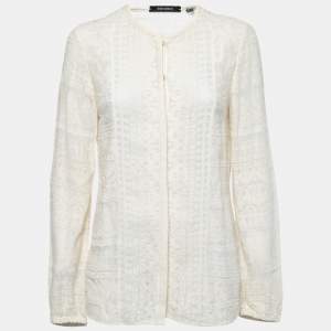 Isabel Marant Cream Embroidered Gauze Long Sleeve Shirt M
