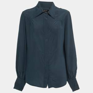 Isabel Marant Dark Green Silk Button Front Full Sleeve Shirt Blouse L