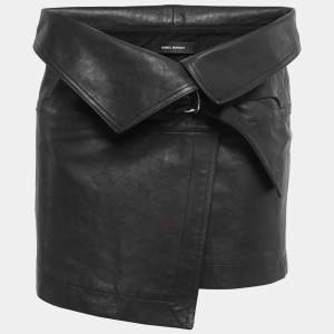 Isabel Marant Black Leather Fold Over Mini Skirt M