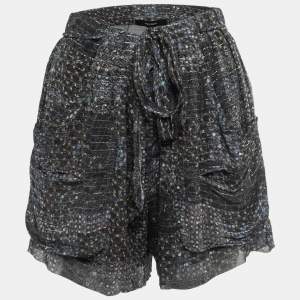 Isabel Marant Navy Blue Printed Silk & Lurex Shorts M