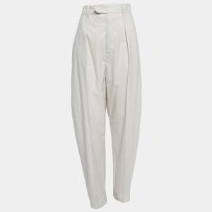 Isabel Marant Light Grey Cotton Pleated High Waist Trousers M