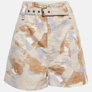Isabel Marant Brown Abstract Print Linen Blend Belted Shorts S